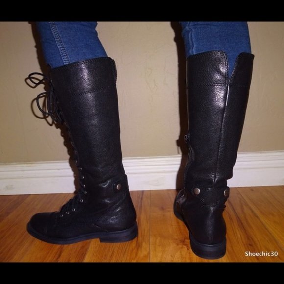 NWT LUCKY black high leather riding combat Boots - Picture 2 of 3